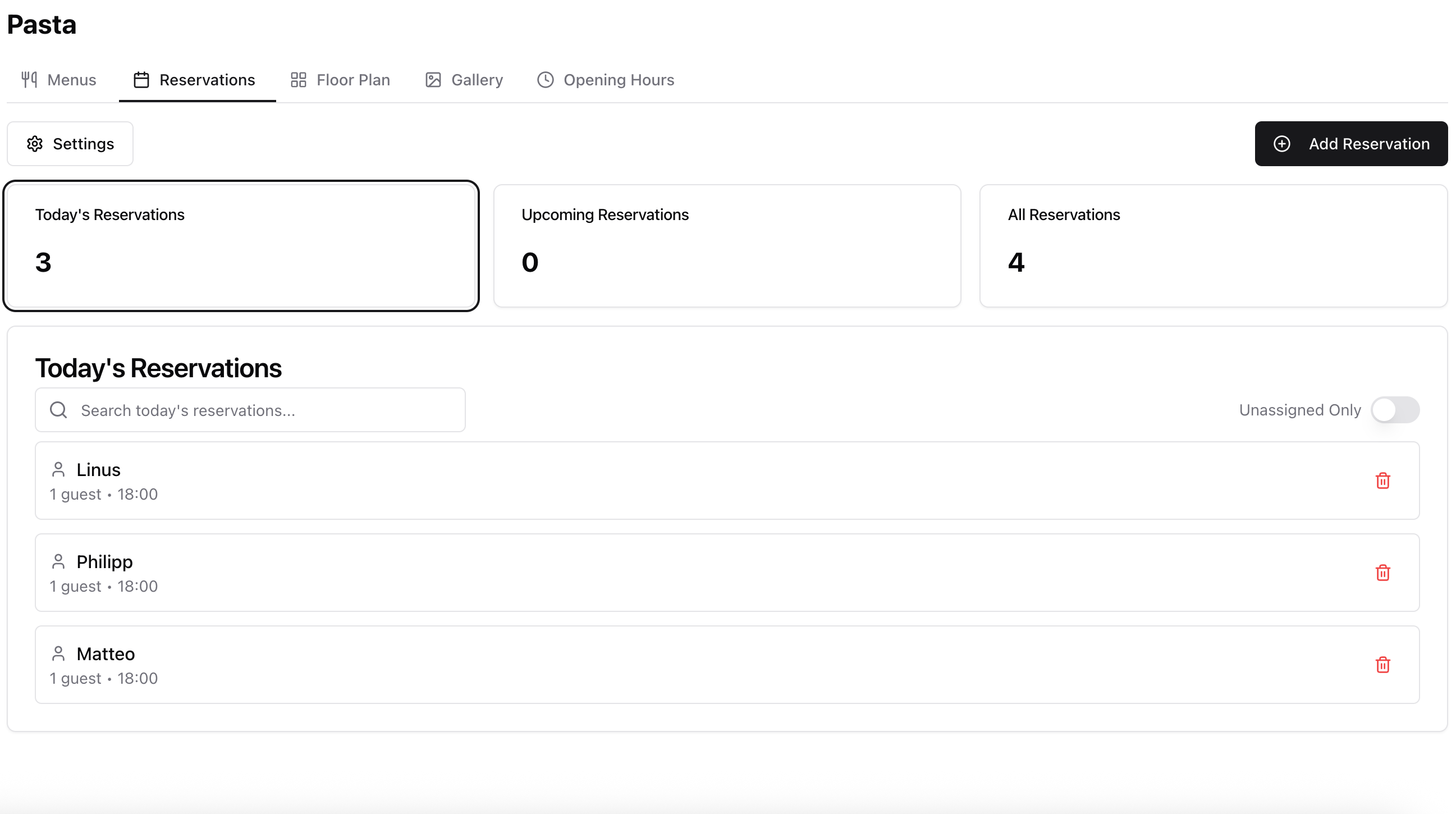 Reservations overview
